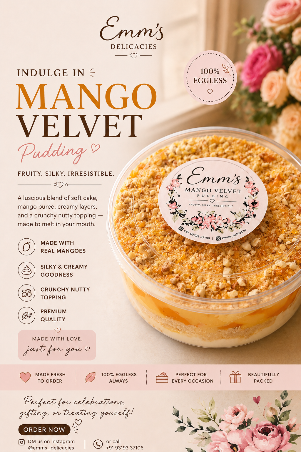 Mango velvet pudding